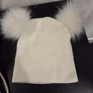 Cream Knit Pom-Pom Beanie Winter Hat
